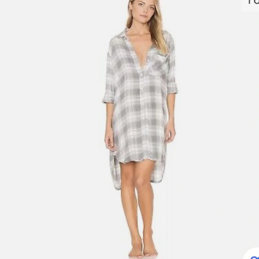 NWT Cloth & Stone long sleeves shirt dress, plaid white Heather gray, size M - Picture 1 of 8